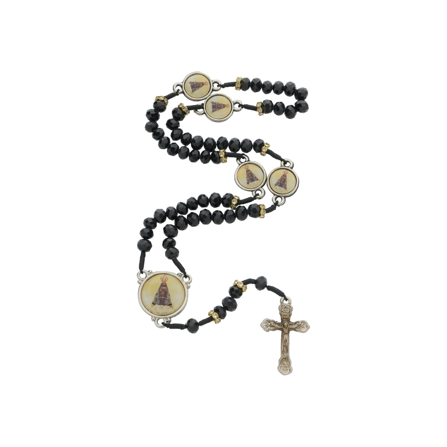 Terço com Entremeio de Nossa Senhora Aparecida - Cristal Preto Terço com Entremeio de Nossa Senhora Aparecida - Cristal Preto