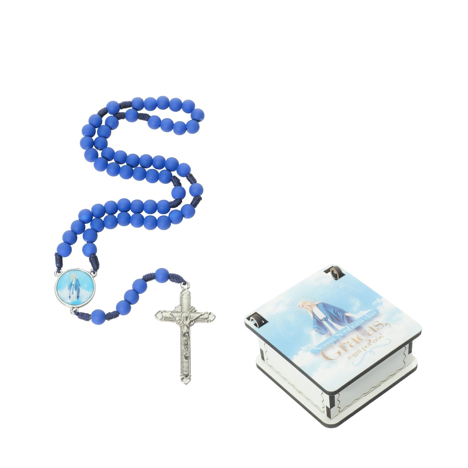 Terço de Nossa Senhora das Graças com Porta-Terços em MDF - Azul Claro Terço de Nossa Senhora das Graças com Porta-Terços em MDF - Azul Claro
