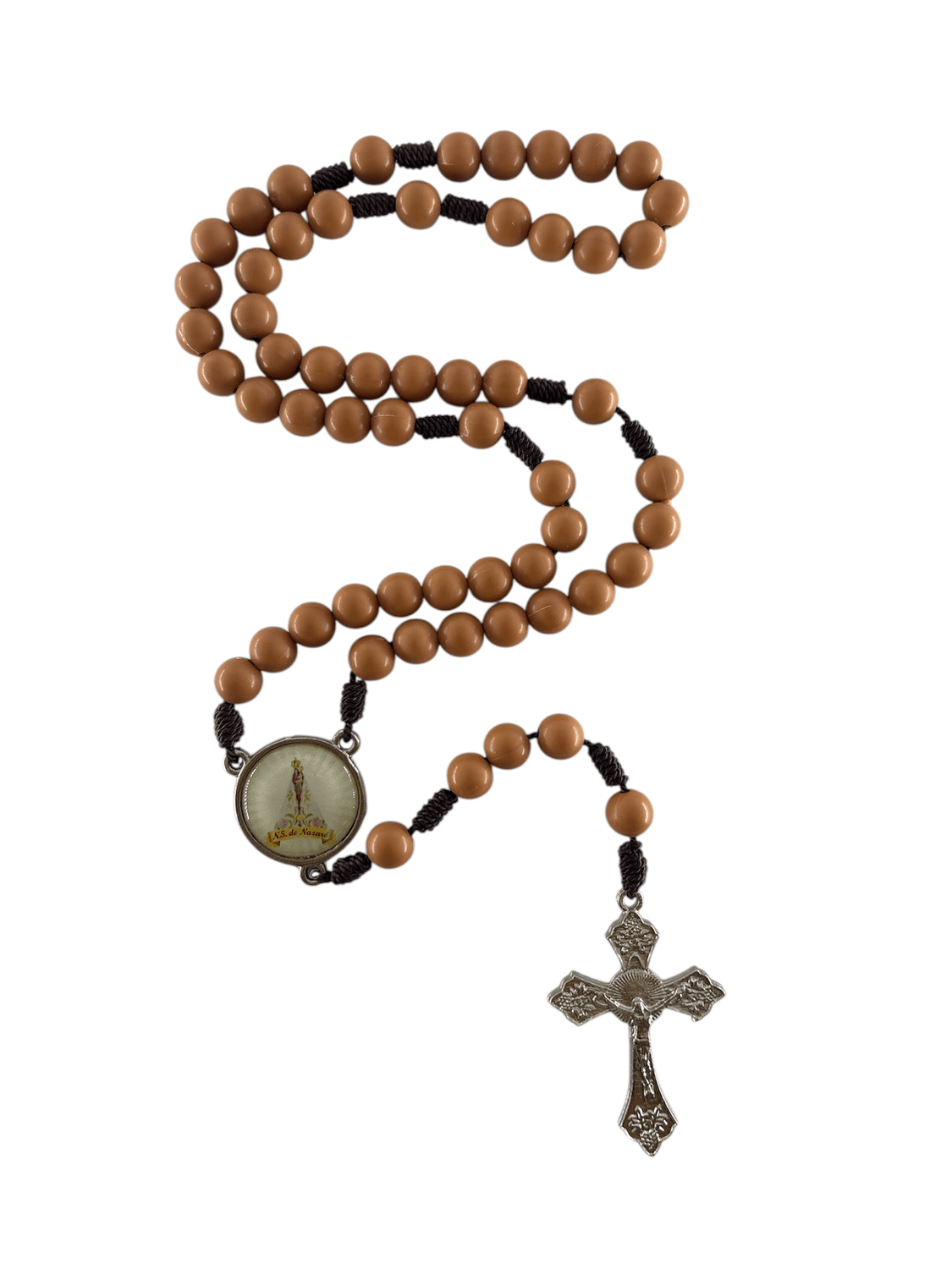 Terço de Nossa Senhora de Nazaré com Contas em Pérola Salmão Terço de Nossa Senhora de Nazaré com Contas em Pérola Salmão