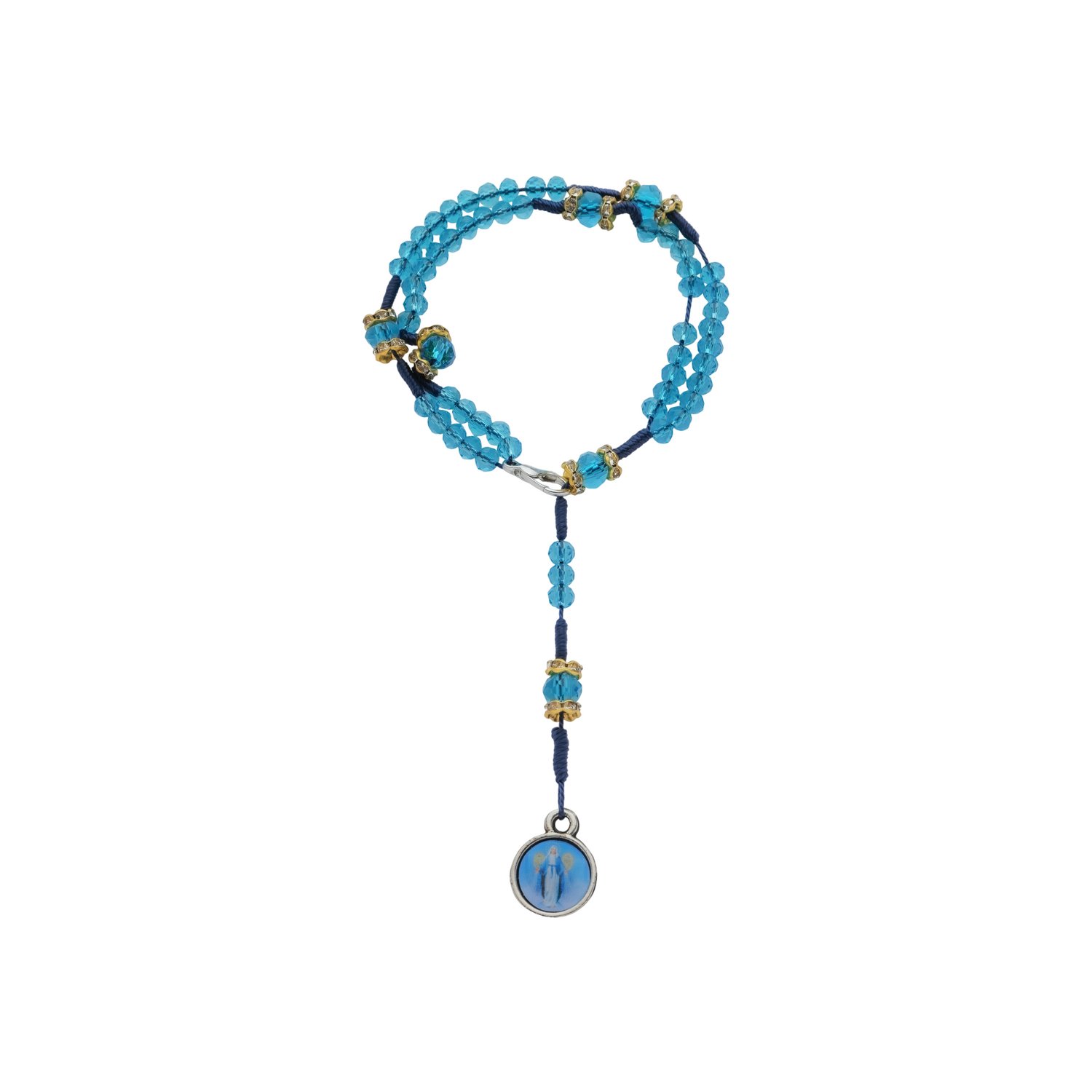 Terço de Pulso Nossa Senhora Das Graças em Cristal com Detalhes em Strass Azul - 2un Terço de Pulso Nossa Senhora Das Graças em Cristal com Detalhes em Strass Azul - 2un