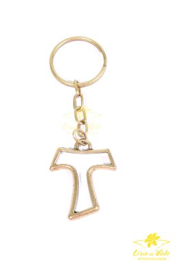 Chaveiro de Tau Vazada em Metal - Ouro Velho