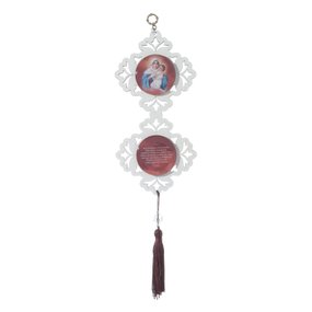 Adorno Duplo da Mãe Rainha de Schoenstatt em MDF com Pompom - Resinado