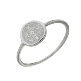 Anel da Medalha de São Bento na Cor Prata em Inox - 6Un