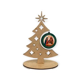 Árvore de Natal em Mdf com Medalha da Sagrada Família para Mesa