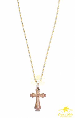 Colar Crucifixo 3D- Inox e Dourado III