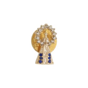 Botton de Nossa Senhora Aparecida Folheado com Strass Azul - 3Un