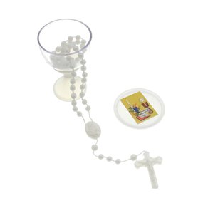 Lembrança primeira eucaristia cálice com terço - Branco