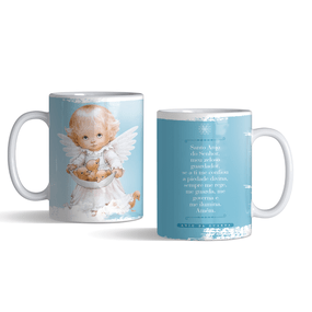 Caneca do Santo Anjo da Guarda com Oração - Porcelana - Azul Claro