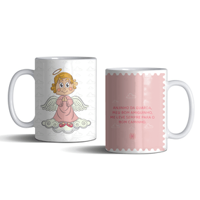 Caneca de Porcelana Infantil Anjo da Guarda Rosa