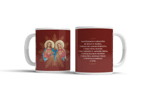 Caneca dos Sagrados Corações de Jesus e Maria em Porcelana