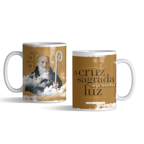 Caneca de São Bento em Porcelana - "A Cruz Sagrada Seja Minha Luz"