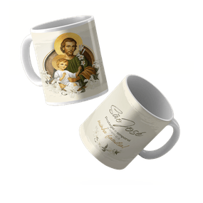 Caneca de São José em Porcelana - "São José, Protegei e Amparai a Mim e a Minha Família!"