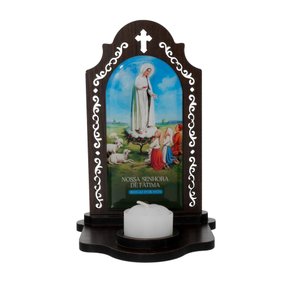 Capela com Porta-Vela de Nossa Senhora de Fátima Resinada em MDF - 16,3cm