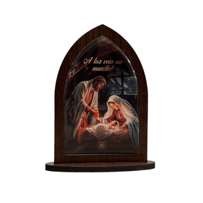 Capela de Natal da Sagrada Família Resinada em MDF - Marrom Escuro