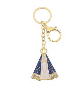 Chaveiro Nossa Senhora Aparecida com strass e mosquete dourado