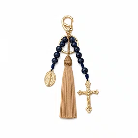 Chaveiro Dezena Aberta Pérola Mesclada Nossa Senhora Das Graças Azul Escura 10mm