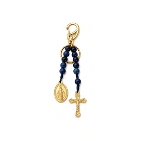 Chaveiro Dezena Aberta Pérola Mesclada Nossa Senhora Das Graças Azul Escura 8mm