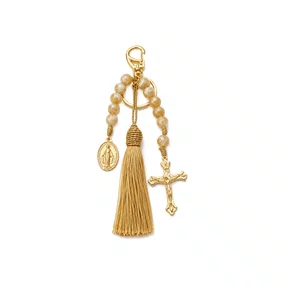 Chaveiro Dezena Aberta Pérola Mesclada Nossa Senhora Das Graças Bege 10mm