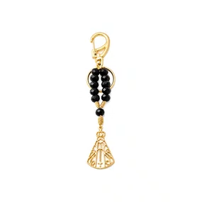 Chaveiro Dezena Cristal Dourado Nossa Senhora Aparecida Preto