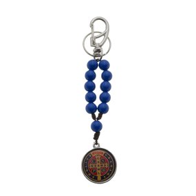 Chaveiro Dezena da Medalha de São Bento Colorida com Mosquete - Azul