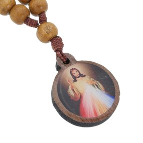 Chaveiro Dezena de Jesus Misericordioso com Contas em Madeira