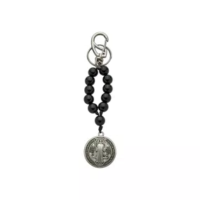 Chaveiro Dezena Medalha de São Bento Inox Pérola Preto 10mm