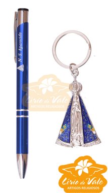 Chaveiro Nossa Senhora Aparecida com Caneta Azul
