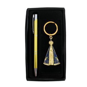 Chaveiro de Nossa Senhora Aparecida com Caneta - Dourado