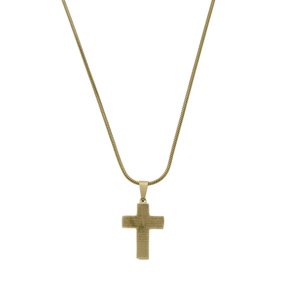 Colar com Cruz Gravada a Laser da Oração do Pai Nosso em Inox - Dourado