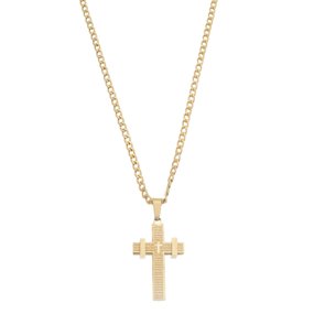 Colar Crucifixo com Oração do Pai Nosso em Inox - Dourado