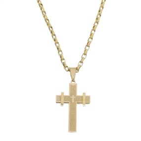 COLAR CRUCIFIXO DOURADO COM PAI NOSSO - INOX
