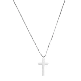 Colar de Inox Corrente Malha de Serpente Redonda e Cruz Pequena Preenchida
