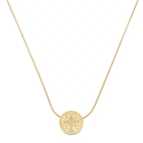 Colar de Inox Corrente Malha de Serpente Redonda e Medalha de S. Bento Dourado