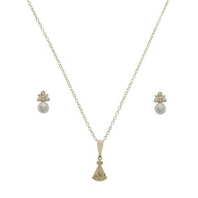 Colar de Nossa Senhora Aparecida e Brinco de Pérola com Strass - Folheado