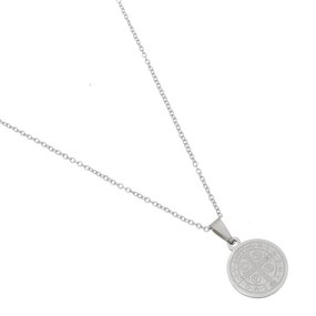 Colar com Medalha de São Bento em Aço Inox - Prata - Tam P
