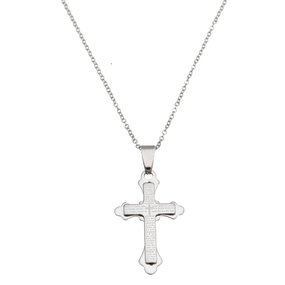 Colar em inox com pingente cruz e pai nosso