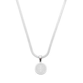 Colar Malha de Serpente Inox e Pingente Medalha de São Bento