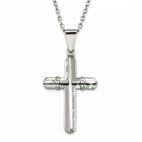 Colar Cruz Inox Prateado com Detalhe Texturizado