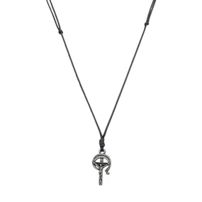 Cordão de Couro Sintético Preto com Crucifixo da Rcc Ouro Velho Mini