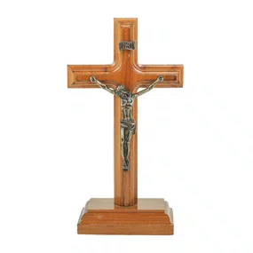 Crucifixo de Mesa Madeira Resinada C/ Cristo em Ouro Velho 16cm