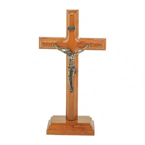 Crucifixo de Mesa Madeira Resinada C/ Cristo em Ouro Velho 19cm