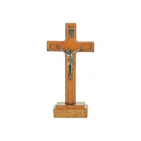 Crucifixo de Mesa Madeira Resinada C/ Cristo em Ouro Velho 9cm