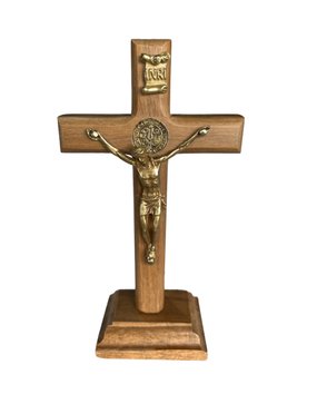 Crucifixo de Mesa ou Parede com Medalha São Bento - 15cm