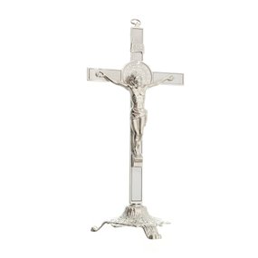 Crucifixo de mesa São Bento luxo 20cm - prata