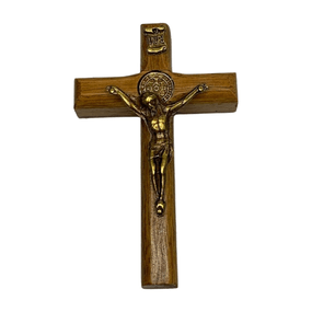 Crucifixo de Parede com Medalha São Bento em Madeira - 8cm