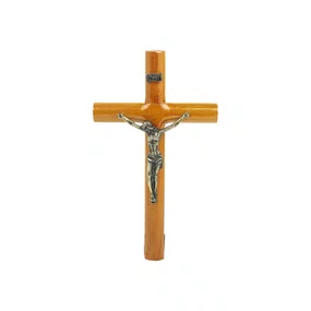 Crucifixo de Parede Redondo em Madeira de Demolição - 19cm