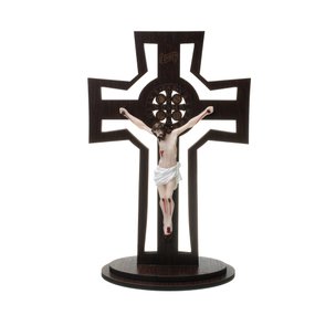 Crucifixo com Medalha de São Bento Gravada a Laser e Cristo em Resina 28cm