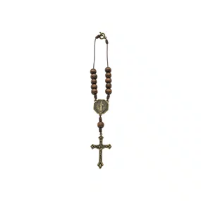 Dezena para Carro São Bento Madeira Marrom Escuro 10mm e Cruz