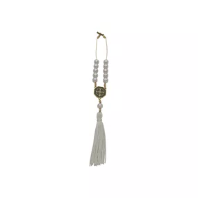 Dezena para Carro São Bento Pérola Abs Branca 10mm e Pompom