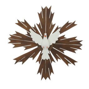 Divino Espírito Santo Duplo com Pontas em Madeira Marrom - 56x56cm